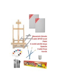Resim Resim - Boya Seti Lüks - Masa Şövalesi, 2 Adet Tuval, Resim Başlangıç Seti, Şövalye 