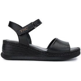 Resim Tamer Tanca Kadın Hakiki Deri Siyah Deri Comfort Sandalet 