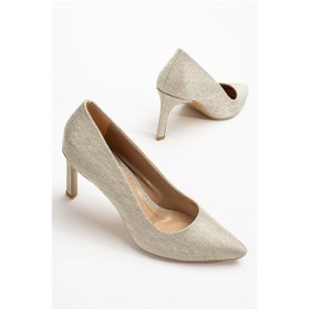 Resim Kadın İnce Topuklu Stiletto Gold Parlak Malzeme Aynalı Jurdan-3774 Gold Parlak 