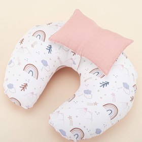 Resim Emzirme Yastığı - Çift Taraflı - Pudra Muslin - Pastel Gökkuşağı 