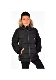 Resim Natürel Kürklü Erkek Çocuk Mont 51248 Siyah 