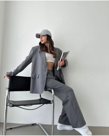 Resim Aec Prive Kadın Çizgili Blazer Ceket - Şık ve Rahat - Gri / M / Kadın / Kız 