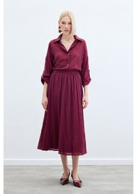 Resim Sateen Kraşlı Kloş Etek - Bordo-136222 Bordo 