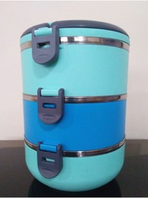 Resim KURCH Yeşil Mavi 3 Katlı Yemek Taşıma Termosu Diyet Sefer Tası 3x0,75lt Vakumlu -18°c Saklama Kabı 