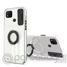 Resim ALLY Xiaomi Redmi 9C Kılıf Sürgülü Kamera Lens Korumalı Yüzük Standlı Silikon Kılıf 