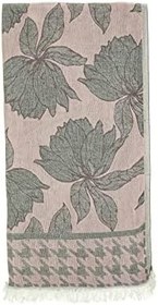 Resim Bej-Yeşil Nilüfer Desen Jakarlı Doubleface Pamuk Peştemal 