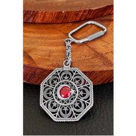 Resim Aykat_Kuyumculuk Anahtarlık Ayyıldız Işlemeli Oksitli Telkari Gümüş Anahtarlık Ant 