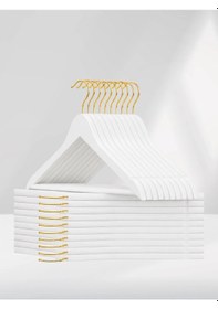 Resim Beyaz Ahşap Elbise Pantolon Askısı Gold Kanca 10 Adet Beyaz 