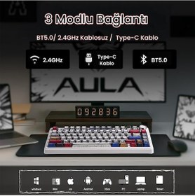 Resim Aula F75 Mekanik Rgb Tkl Reaper Switch Kablosuz Makrolu Hot Swap Klavye Comic 