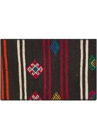 Resim Siyah Renk Beyaz Bordo Rengi Kilim Paspas 