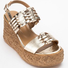 Resim Luvishoes Luvi Shoes Olien Altın Cilt Hakiki Deri Kadın Dolgu Topuklu Sandalet Altın 