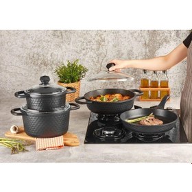 Resim Kahramanlar Motto Döküm 7 Parça Tencere Seti 