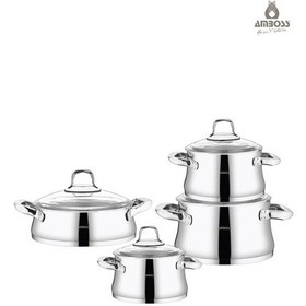 Resim Oregon Paslanmaz Çelik İndüksiyon Tabanlı 8 Parça Cam Kapaklı Tencere Seti Gümüş 
