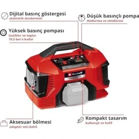 Resim Karokstore Pressito 18/21 Power X- Akülü Hava Kompresörü (18 V, Maks. 10.5 Bar, 21 L/dk Emiş Gücü, 18000 Rpm Motor Hızı, Yağsız, Akü Dahil Değildir) - 4020467 