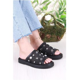 Resim Fort 5054 Keçeli Tül Taş Detaylı Rahat Şık Kadın Terlik Siyah 