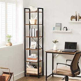 Resim VASAGLE Raf, Kitaplık, dikili Raf, DVD Rafı, 6 seviyeli, ofis Rafı, açık Raflar, ofis, Oturma Odası, Yatak Odası, mutfak için, 30 x 40 x 187,5 cm, Vintage Kahverengi-Siyah LLS101B01 