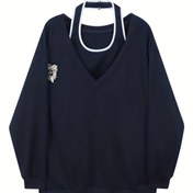 Resim Kadınlar için İki Parça Hafif Kore Stili Üst, 2025 Yeni Rahat Tasarım Gevşek Sweatshirt Seti, Bahar/Yaz/Sonbahar Halter Boyun Off-Shoulder Crop Top ve T-Shirt Seti, Makinede Yıkanabilir, Peri Rahat Kıyafetleri İçin Temel, Açık Hava ve Tarihler İçin Mükemmel Seçim, İç Katman ile Birlikte Gelir 