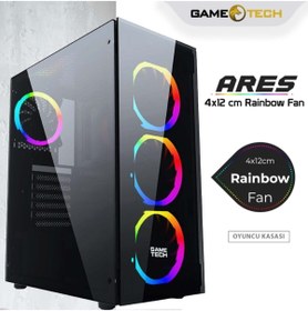 Resim GAMETECH Ares Rainbow 4x120mm Fan Gaming Oyuncu Kasası ( Psu Yok) 