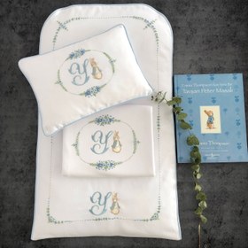 Resim El İşi İşlemeli Peter Rabbitli Alt Açma & Portbebe - Mavi / Biyeli 