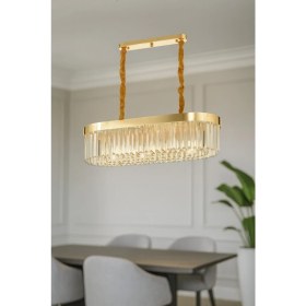 Resim Avizemoda Desina 70x30'luk Kristal Taşlı Lüks Yemek Masası Üstü Avize - GOLD Kaplama 