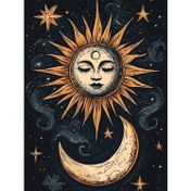 Resim 1 adet 5D Kendin Yap Elmas Boyama Seti - Güneş ve Ay Sanatı, Tam Matkap Yuvarlak Elmas Sanat Seti, El Yapımı Yağlı Tuval Duvar Dekoru Ofis, Ev Yatak Odası, Oturma Odası İçin, Çerçevesiz 30.0x39.98 cm - Kendiniz ve Aileniz İçin Mükemmel Hediye 