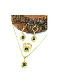 Resim Zümrüt Taşlı Sekizgen Model Gold Kaplama 925 Ayar Gümüş Üçlü Set 201024003 Gold 