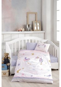 Resim Bonjardinhome Kız Çocuk Mor Dijital Baskılı 3d Pamuklu Bebek Nevresim Takımı Lila 
