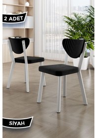 Resim Canisa Arfe Serisi 2 Adet Siyah Mutfak Sandalyesi Beyaz Metal İskeletli 1. Sınıf Babyface Kumaş Siyah Sandalye Ayaklar Beyaz 