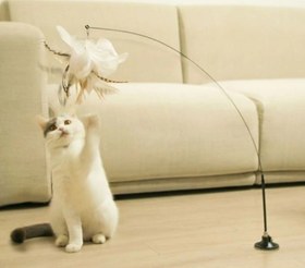 Resim Vantuzlu Tüylü Zilli Kedi Oyun Oltası 