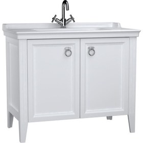 Resim Valarte 62156 Lavabo Dolabı, Kapaklı, Etajerli Lavabolu, Krom Kulplu, 100 cm, Mat Beyaz 