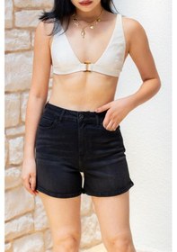 Resim HLT Jeans Siyah Kadın Lily Likralı Mom Fit Yüksek Bel Esnek 90's Kot Şort Lily-siyah 001 