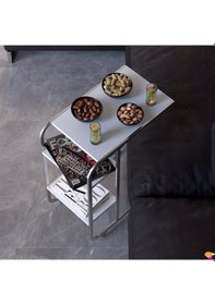 Resim Modilayn C Yan Sehpa Dar Boy Tekerlekli Çalışma, Atıştırmalık, Yemek, Laptop Sehpası Beyaz Beyaz 