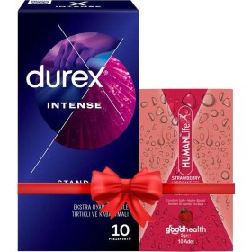 Resim Durex Intense Prezervatif 10'lu + Humanlife 5 gr x 10 Çilek Aromalı Jel Lubricant 