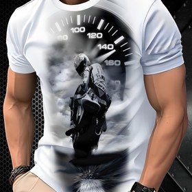 Resim Erkekler için Motosiklet Grafikli T-Shirt - Rahat Yuvarlak Yaka Kısa Kollu Tee, Throttle Gauge Tasarımı ile, Nefes Alabilen Yaz Spor Giyimi, Yetişkinler için Motosiklet Tutkunu Kıyafeti | Şık Motosiklet Baskısı | Rahat Uygunluk 