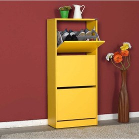 Resim Flat Duo 3 Katlı Ayakkabılık Dolabı - Hardal 