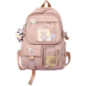 Resim Samdoo Kadın Çift Askılı Okul Çanta, Pembe Ve İnek Desenli, Gençler İçin Komfy, Dayanıklı, Üniversite/ortaokul Öğrencileri İçin Çok Renkli 