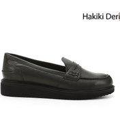 Resim GÖNDERİ(R) Kadın Haki Antik Dolgu Taban Hakiki Deri Loafer Ayakkabı 