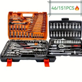 Resim Ultimate 151/46 parça otomotiv mekanizma takım seti - yüksek kaliteli mandrenli tork anahtarı ve çoklu tornavida setleri - ultra taşınabilir, entegre çözüm otomobil, bisiklet ve motosiklet tamir araçları için 