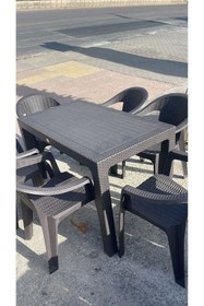 Resim NetBazaars Rattan Plastik Sabit Masa 70x120 6 Adet Gold Plastik Sandalye Mobilya (ACI KAHVE RENGİ) Xömbx99 