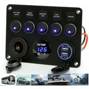 Resim Lemestar 12v/24v 5lü Anahtar Paneli - Ip65 Su Geçirmez, Led Voltaj Gösterici Ve 2xusb 5v/2.1a Şarj Portu İle - Araç, Kamyon, Karavan, Gemi İçin 
