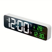Resim 1 adet Dijital Büyük Ekranlı Alarm Saati, Oturma Odası Ofis Yatak Odası Dekoru için, LED Elektronik Tarih Sıcaklık Ekranı, Duvar Elektrikli Saatler, Otomatik Parlaklık Ayarlayıcı Akıllı Cool Modern Masa Aksesuarları Siyah 