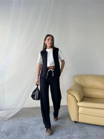 Resim Rawea T-shirtlü Yelekli Eşofman Takımı 3'lü - Boru Paça & Slim Fit Siyah 