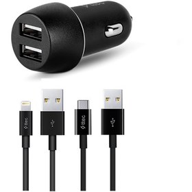 Resim Ttec 2CKS21DS SmartCharger Duo 3.1A Araç Şarj Aleti Çift USB + Lightning ve Type-C Kablo Siyah 