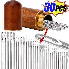 Resim 30 Adet Kolay Dikiş İpliği Dikiş İğnesi Seti Ahşap Saklama Tüpü ile - Çeşitli Boyutlar, Yaşlılar İçin Çok Uygun, El Dikişi, Quilting, Giysi Tamiri ve Çapraz Dikiş, Dikiş Malzemeleri Aksesuarları 