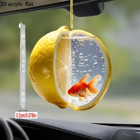 Resim 2D Düz, 1 Adet Limon & Japon Balığı Araba Asma Süsü - Gerçekçi Limon Dilimi ile Yüzen Balık Dekorasyonu, Engel Olmayan Dikdörtgen Akrilik Kolye Arka Görüş Aynası için, Gösterge Paneli, Ev Dekoru - Zincirlerle Kolay Kurulum - Sürücüler İçin Otomobil İçi Aksesuar Hediyesi, 2D Düz 