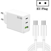 Resim Gan Pd65w Type-c X 2 Usb3.0 Şarj Cihazı, Type-c - Type-c Veri Kablosu, Ab Fiş Beyaz 