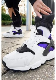 Resim Nike Air Huarache Sneaker Unisex Gerçek Deri Tekstil Günlük Spor Ayakkabı Beyaz Mor Beyaz 