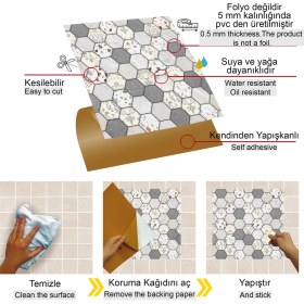 Resim Tink Kendinden Yapışkanlı Fayans Terrazzo Petek Desenli Pvc Karo 30X30 cm (11 Adet) 1 M² 