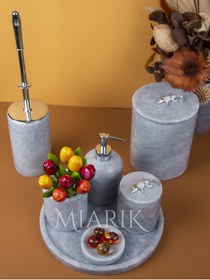 Resim MIARIK DESIGN & DEKORASYON DEKORATİF GRI MERMER AKSESUAR DETAYLI 7 Lİ BANYO SETİ TAKIMI 