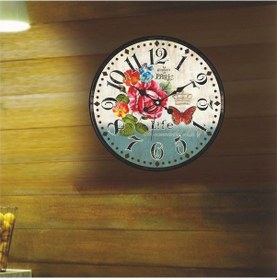 Resim Kelebek Ve Çiçekler Ev Ofis Otel Işyeri Bombe Camlı Duvar Saati Çok Renkli 